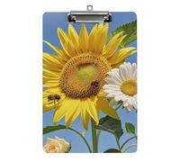Cute Acrylic Clipboard 8.5x12 Inch - Bees Sunflowers Daisy Rose Flowers Low Profile Clip Board for Letter/A4 Paper, Lightweight Office Supplies with Vibrant Prints, Hanging Clipboards for Work & Gift