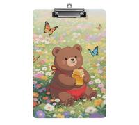 Cute Acrylic Clipboard 8.5x12 Inch - Brown Bear Low Profile Clip Board for Letter/A4 Paper, Lightweight Office Supplies with Vibrant Prints, Hanging Clipboards for Work & Gift