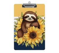 Cute Acrylic Clipboard 8.5x12 Inch - Cartoon Sloth Sitting on Sunflower Low Profile Clip Board for Letter/A4 Paper, Lightweight Office Supplies with Vibrant Prints, Hanging Clipboards for Work & Gift