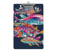 Cute Acrylic Clipboard 8.5x12 Inch - Colorful Fish Low Profile Clip Board for Letter/A4 Paper, Lightweight Office Supplies with Vibrant Prints, Hanging Clipboards for Work & Gift