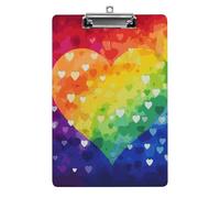 Cute Acrylic Clipboard 8.5x12 Inch - Colorful Rainbow Love Heart Low Profile Clip Board for Letter/A4 Paper, Lightweight Office Supplies with Vibrant Prints, Hanging Clipboards for Work & Gift