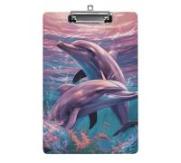 Cute Acrylic Clipboard 8.5x12 Inch - Dolphins Art Low Profile Clip Board for Letter/A4 Paper, Lightweight Office Supplies with Vibrant Prints, Hanging Clipboards for Work & Gift