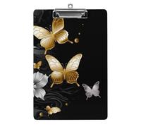 Cute Acrylic Clipboard 8.5x12 Inch - Gold White Butterflies Black Low Profile Clip Board for Letter/A4 Paper, Lightweight Office Supplies with Vibrant Prints, Hanging Clipboards for Work & Gift