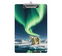 Cute Acrylic Clipboard 8.5x12 Inch - Northern Lights Polar Bear Low Profile Clip Board for Letter/A4 Paper, Lightweight Office Supplies with Vibrant Prints, Hanging Clipboards for Work & Gift