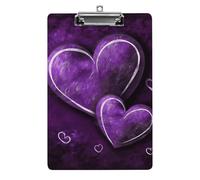 Cute Acrylic Clipboard 8.5x12 Inch - Purple Hearts Low Profile Clip Board for Letter/A4 Paper, Lightweight Office Supplies with Vibrant Prints, Hanging Clipboards for Work & Gift