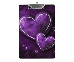 Cute Acrylic Clipboard 8.5x12 Inch - Purple Hearts Low Profile Clip Board for Letter/A4 Paper, Lightweight Office Supplies with Vibrant Prints, Hanging Clipboards for Work & Gift