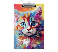 Cute Acrylic Clipboard 8.5x12 Inch - Rainbow Cartoon Cat Low Profile Clip Board for Letter/A4 Paper, Lightweight Office Supplies with Vibrant Prints, Hanging Clipboards for Work & Gift