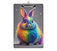 Cute Acrylic Clipboard 8.5x12 Inch - Rainbow Rabbit Low Profile Clip Board for Letter/A4 Paper, Lightweight Office Supplies with Vibrant Prints, Hanging Clipboards for Work & Gift
