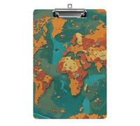 Cute Acrylic Clipboard 8.5x12 Inch - Rust World Map Low Profile Clip Board for Letter/A4 Paper, Lightweight Office Supplies with Vibrant Prints, Hanging Clipboards for Work & Gift