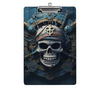 Cute Acrylic Clipboard 8.5x12 Inch - Skeleton Pirate Low Profile Clip Board for Letter/A4 Paper, Lightweight Office Supplies with Vibrant Prints, Hanging Clipboards for Work & Gift