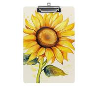 Cute Acrylic Clipboard 8.5x12 Inch - Watercolor Sunflower Low Profile Clip Board for Letter/A4 Paper, Lightweight Office Supplies with Vibrant Prints, Hanging Clipboards for Work & Gift