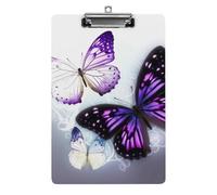 Cute Acrylic Clipboard 8.5x12 Inch - White Purple Butterflies Low Profile Clip Board for Letter/A4 Paper, Lightweight Office Supplies with Vibrant Prints, Hanging Clipboards for Work & Gift