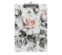 Cute Acrylic Clipboard 8.5x12 Inch - White Watercolor Floral Rose Low Profile Clip Board for Letter/A4 Paper, Lightweight Office Supplies with Vibrant Prints, Hanging Clipboards for Work & Gift