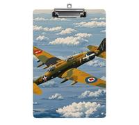 Cute Acrylic Clipboard 8.5x12 Inch - World War 2 Aircraft Airplane Low Profile Clip Board for Letter/A4 Paper, Lightweight Office Supplies with Vibrant Prints, Hanging Clipboards for Work & Gift