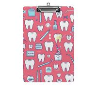 Cute Acrylic Clipboard Stardard Letter A4 Size Desk Office Supply Accessories Teeth Dental Seamless Pattern Pink