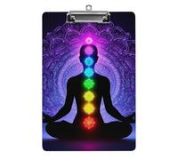 Cute Acrylic Clipboard with Low Profile Clip Desk Office Supply Accessories for Women Men Seven Chakra Yoga Meditation Lotus Purple Mandala