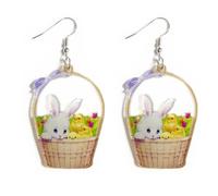 Cute Acrylic Wooden Easter Rabbit Bunny Drop Earrings Mushroom Colorful Holiday Easter Eggs Flower Basket Dangle Earrings for Women Girls Jewelry Gift