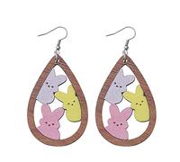 Cute Acrylic Wooden Easter Rabbit Bunny Drop Earrings Mushroom Colorful Holiday Easter Eggs Flower Basket Dangle Earrings for Women Girls Jewelry Gift