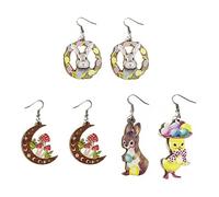 Cute Acrylic Wooden Easter Rabbit Bunny Drop Earrings Mushroom Colorful Holiday Easter Eggs Flower Basket Dangle Earrings for Women Girls Jewelry Gift