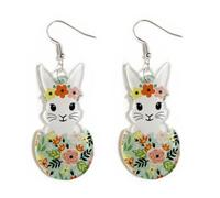 Cute Acrylic Wooden Easter Rabbit Bunny Drop Earrings Mushroom Colorful Holiday Easter Eggs Flower Basket Dangle Earrings for Women Girls Jewelry Gift