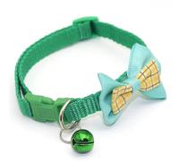 Cute Adjustable Nylon Cat Dog Collar With Bowknot Bell For Pug Chihuahua Yorkshire Terrier,Green,19-32cm