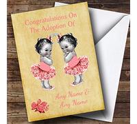Cute Adoption Congratulations Adopting A Twin Girls Daughter Personalised Card | New Baby Card | Adoption Card