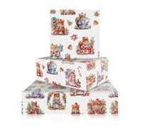 Cute Adorable Festival Squirrel Wearing Pink and Blue Clothes and Lights Around with a Bit of a Modern Twist Wooding Wrapping Paper Flded Flat 4-Sheets, 1 Design: 15 sq. ft. ttl, gift wrap for