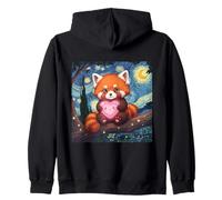 Cute Adorable Red Panda Holding Heart Van Gogh Inspired Zip Hoodie