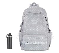Cute Aesthetic Backpack Adjustable Shoulder Straps Zip, gray, See | Large lace bookbag, cute for computer, water bottle, college, travel, hiking