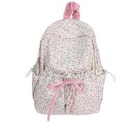Cute Aesthetic Bow Backpack for Women Kawaii Floral Print Preppy College Book Bag Trendy Coquette Laptop Daypack (Pink)
