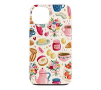 Cute Aesthetic Breakfast Croissant Flowers Pink Cozy Coffee Case for iPhone 13