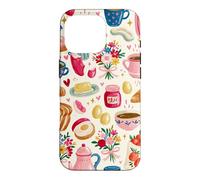 Cute Aesthetic Breakfast Croissant Flowers Pink Cozy Coffee Case for iPhone 16 Pro