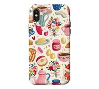 Cute Aesthetic Breakfast Croissant Flowers Pink Cozy Coffee Case for iPhone X/XS