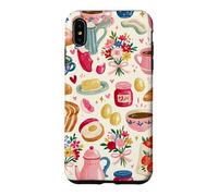 Cute Aesthetic Breakfast Croissant Flowers Pink Cozy Coffee Case for iPhone XS Max