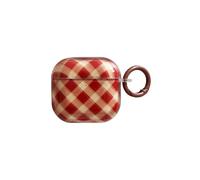 Cute Aesthetic Brown Checkered Pattern case for AirPods 4th | Chic Retro with Keychain Design | Classic Slim Soft Gingham TPU Shockproof Protection Cover | Durable Fade-Proof | Girly Gift for Women