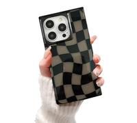 Cute Aesthetic Checkered Pattern Case for iPhone 15 Pro 6.1",Rectangle Designed for Women Girls Men Trendy Slim Fit Soft TPU Shockproof Translucent Clear Protective Cover,Black Grids