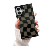 Cute Aesthetic Checkered Pattern Case for iPhone 16 6.1",Rectangle Designed for Women Girls Men Trendy Slim Fit Soft TPU Shockproof Translucent Clear Protective Cover,Black Grids
