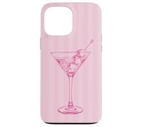Cute Aesthetic Martini with Olives Sketch Doodle Pink Stripe Case for iPhone 13 Pro Max
