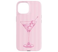 Cute Aesthetic Martini with Olives Sketch Doodle Pink Stripe Case for iPhone 15