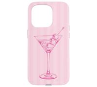 Cute Aesthetic Martini with Olives Sketch Doodle Pink Stripe Case for iPhone 15 Pro