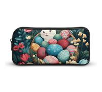 Cute Aesthetic Pencil Case - Basket And Easter Eggs Double Zipper Pen Bag for Women Big Capacity Pencil Pouch, Portable Makeup & Stationery Organizer for Office Travel