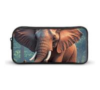 Cute Aesthetic Pencil Case - Elephants Red Double Zipper Pen Bag for Women Big Capacity Pencil Pouch, Portable Makeup & Stationery Organizer for Office Travel