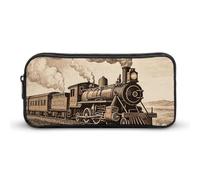 Cute Aesthetic Pencil Case - Etching Train Double Zipper Pen Bag for Women Big Capacity Pencil Pouch, Portable Makeup & Stationery Organizer for Office Travel