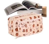 Cute Aesthetic Pencil Case, Large Capacity Pencil Case, Animal Print Stationery Pen Bag, 9 Compartments Cosmetic Bag, Makeup Bag with Stationery Organizer, Cream Colour, Consulte la descripción, See