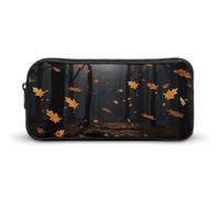 Cute Aesthetic Pencil Case - There Are Many Autumn Leaves Falling in The Forest Double Zipper Pen Bag for Women Big Capacity Pencil Pouch, Portable Makeup & Stationery Organizer for Office Travel