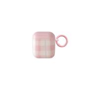 Cute Aesthetic Pink White Checkered case for AirPods 1st/2nd | Chic Kawaii with Keychain Design | Classic Slim Soft Gingham TPU Shockproof Protection Cover | Durable Fade-Proof Girly Gift for Women