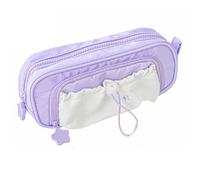 Cute Aesthetic Pouch Holder Drawstring Pen Case, Rosy Posy Pencil Case, Counting Stars Pencilcase Big, Large Capacities Soft Drawstring Multi-Pocket Design (Purple)
