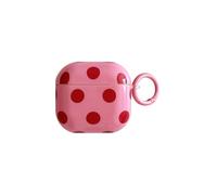Cute Aesthetic Red Polka Dot Pattern case for AirPods 4th | Chic Retro with Keychain Design | Classic Slim Soft TPU Shockproof Protection Cover | Durable Fade-Proof | Girly Gift -Pink&Red