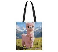Cute Aesthetic Tote Bag for Women Lady Casual Llama Cute Alpaca Pink Printed Shoulder Bag Big Capacity Reusable Grocery Bag Lightweight Medium Shopping Bag for Gym Travel Work