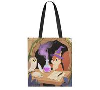 Cute Aesthetic Tote Bag for Women Lady Casual Squirrel Wearing A Wizard Hat Printed Shoulder Bag Big Capacity Reusable Grocery Bag Lightweight Medium Shopping Bag for Gym Travel Work